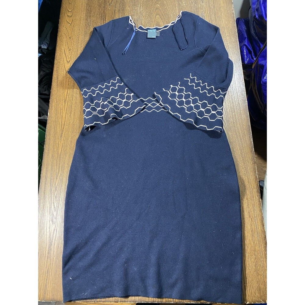 Gabby Skye Sweater Dress Womens Navy Blue Long Sleeve Knit Bell Cuff Size XL
